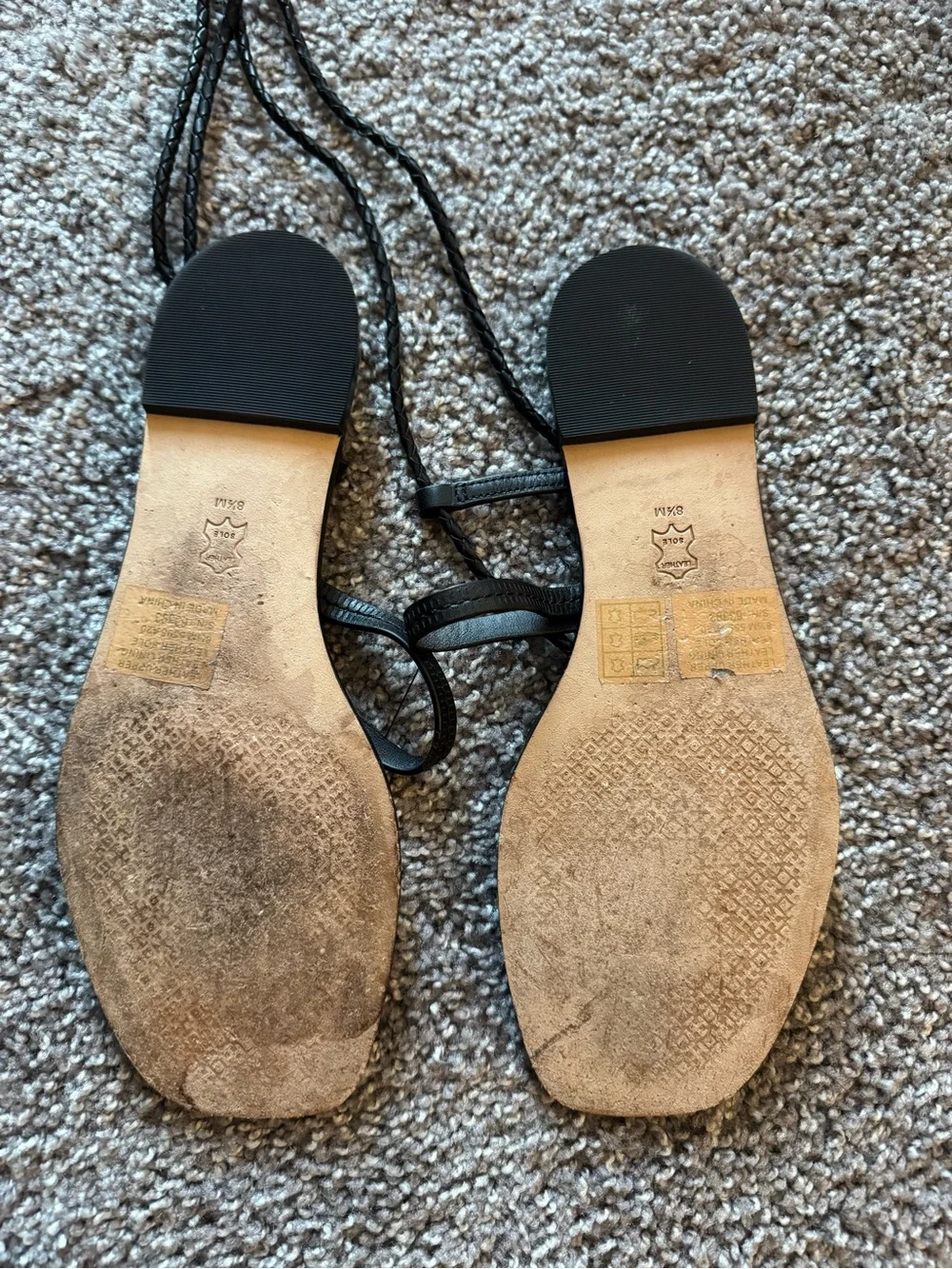 Tory Burch Miller Braided Lace-Up Sandals – Black Leather – Size 8.5M
